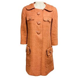 Chloé Chloe Clay Silk Lined Linen Tweed Mid Length Coat Orange