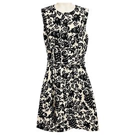Oscar de la Renta Ivory / Black Printed Button Front Sleeveless Silk Dress with Belt Multiple colors