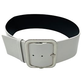 Cinto largo de couro genuíno Chanel 2019 branco / prata com logo CC Branco