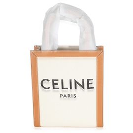 Céline Cabas Vertical Mini em Lona Natural e Couro de Bezerro Celine Bege Outro
