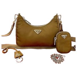 Bolsa de Ombro 2 em 1 em Couro Saffiano Nylon Prada Marrom