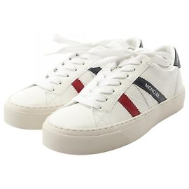 Baskets en cuir MONCLER MONACO2 Blanc Rouge Bleu Marine