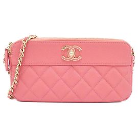 Chanel Caviar Skin Chain Wallet Pink
