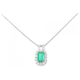 Autre Marque Colar de ouro branco 750 com esmeraldas e diamantes Prata