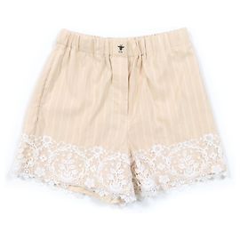 Shorts de renda com listras e bordado de abelha Christian Dior Bege