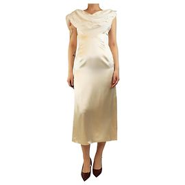 Altuzarra Creme Satin Broderie Midi Kleid - Größe UK 8 Roh