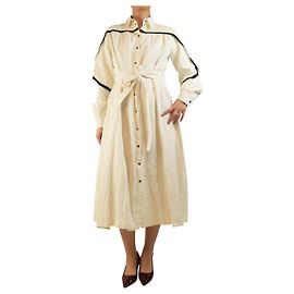 Céline Cremefarbenes Leinenhemdkleid mit Gürtel - Größe UK 8 Roh