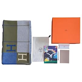 Coperta Hermès Avalon III - Blu/Grigio/Oliva Blu