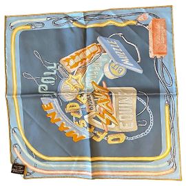 Hermès Gavroche 45 Chevaloscope Neon Seidentuch Weiß Blau Gelb Weiß Blau Orange Grau Gelb