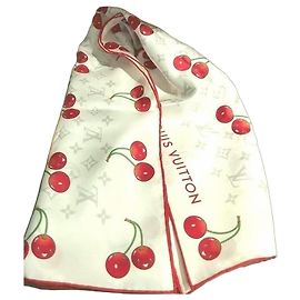 Louis Vuitton x Takashi Murakami Monogram Cherry Silk Square Scarf Eggshell