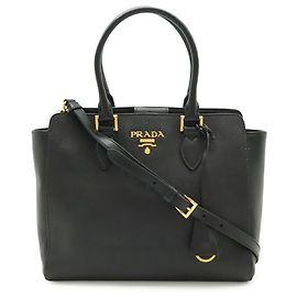 Prada Saffiano Leather Handbag/Shoulder Bag Black