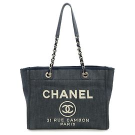 Chanel Deauville Tote MM Bag Navy blue