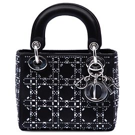 Dior Mini Noir en Velours Cannage Embelli de Strass Lady Dior Noir