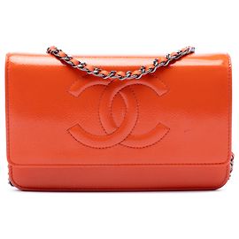 Chanel Orange CC Patent Caviar Wallet On Chain Red Orange