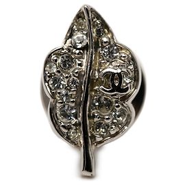 Chanel Silber CC Messing Strass Blattbrosche Silber