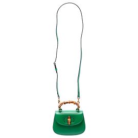 Bolsa de mão mini de couro verde Gucci 1947 com alça de bambu Verde