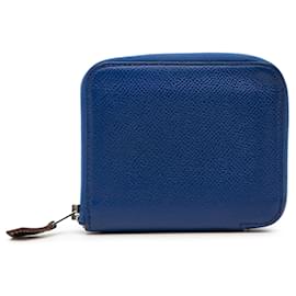 Billetera compacta de seda Epsom azul Hermès Azul