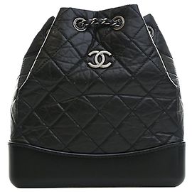 Chanel Black Small Quilted Aged Calfskin Gabrielle Backpack Black