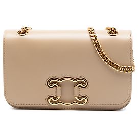 Céline Celine Borsa a Tracolla Triomphe in Pelle di Vitello Beige Medio Beige