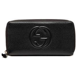 Gucci Black Grained Calfskin Soho Zip Around Wallet Black