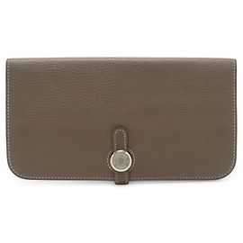 Portefeuille bi-fold long Hermès Dogon Rect Verso Taupe
