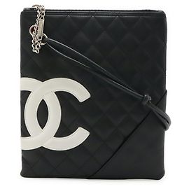 Chanel Cambon Line Coco Mark Medium Pochette Shoulder Bag Black White