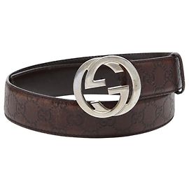 Gucci Brown Leather GG Pattern Belt Brown