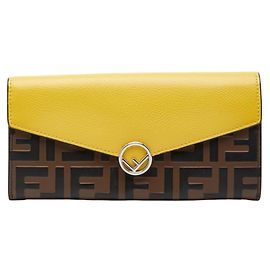 Fendi Zucca F Logo Long Wallet Brown Yellow
