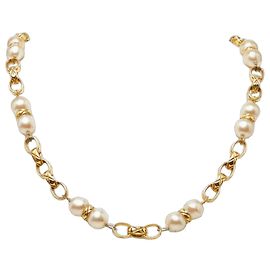 Chanel Gold Plated Chain Necklace with Artificial Pearl Golden