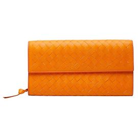 Bottega Veneta Orange Leather Long Wallet Orange
