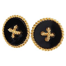 Chanel Vintage Chain Clip Earrings Black Golden