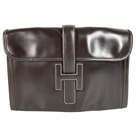 Hermès Hermes Vintage Jige PM Clutch Bag Dark brown