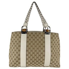 Gucci Bamboo GG Canvas Tote Bag Braun Roh