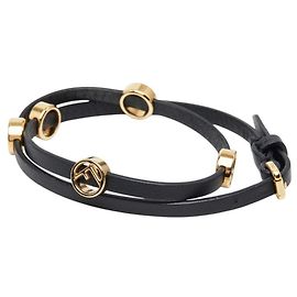 Pulseira Charm Fendi em couro preto e dourado Preto Dourado