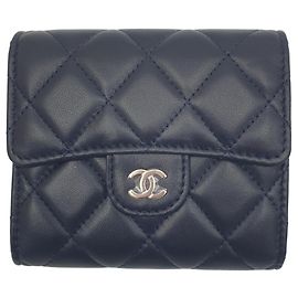 Chanel Classic Small Flap Wallet, Lambskin Leather, Navy blue Blue Dark blue