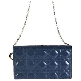 Dior Borsa a tracolla Cannage Lady in pelle lucida con catena Blu