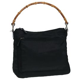 Borsa vintage Gucci con manico in bambù in nylon Nero