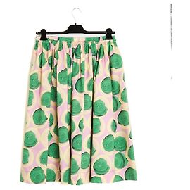 Marni 2019 Saia de Poá Verde FR40 Colorida de Algodão UK12 US10 Multicor