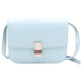 Céline Bolsa de ombro e bolsa transversal clássica em couro de bezerro médio Azul