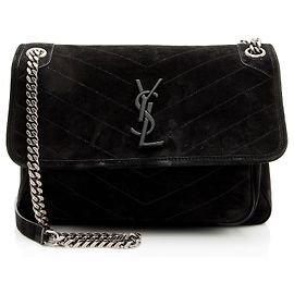 Saint Laurent Suede Monogram Niki Medium Shoulder Bag Noir