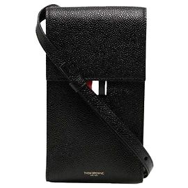Thom Browne Porta telefono a tracolla in pelle granata Nero
