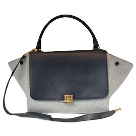 Céline Trapeze Medium Black Gray Shoulder Bag Nero