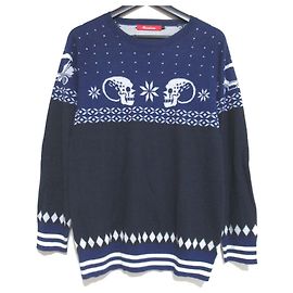 Autre Marque Russeluno Skull Nordic Strickpullover Blau Marineblau