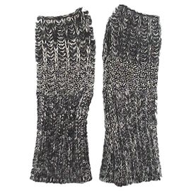 Chanel Line Stone Silk Cashmere Arm Warmer Brown Black