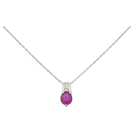 Autre Marque Pt900 Pt850 Ruby Diamond Necklace Red