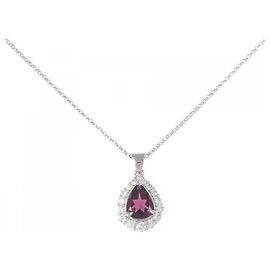 Autre Marque Platinum Garnet Diamond Necklace Red