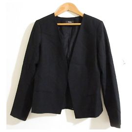 Theory LIGHT SAXONY BENEFIELD FL. Wool Collarless Jacket Blue Navy blue