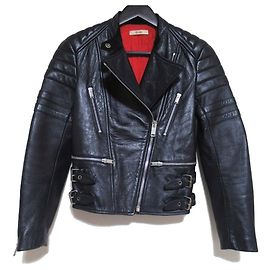 Céline Celine Padded Lamb Leather Biker Jacket Blue Navy blue