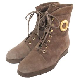 Céline Botas curtas de couro camurça vintage Celine Marrom Outro