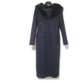 Autre Marque Ermanno Scervino Rabbit Fur Long Coat Blue Navy blue